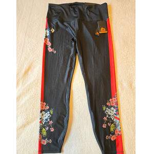 Sz XL RBX Black Red Stripe Floral Butterfly Motif Active Leggings